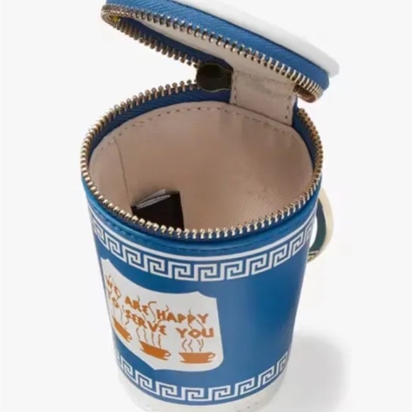 Kate Spade Coffee Break 3D Coin Purse Bag Charm Cup Lid Novelty Blue Leather NWT - Picture 3 of 5